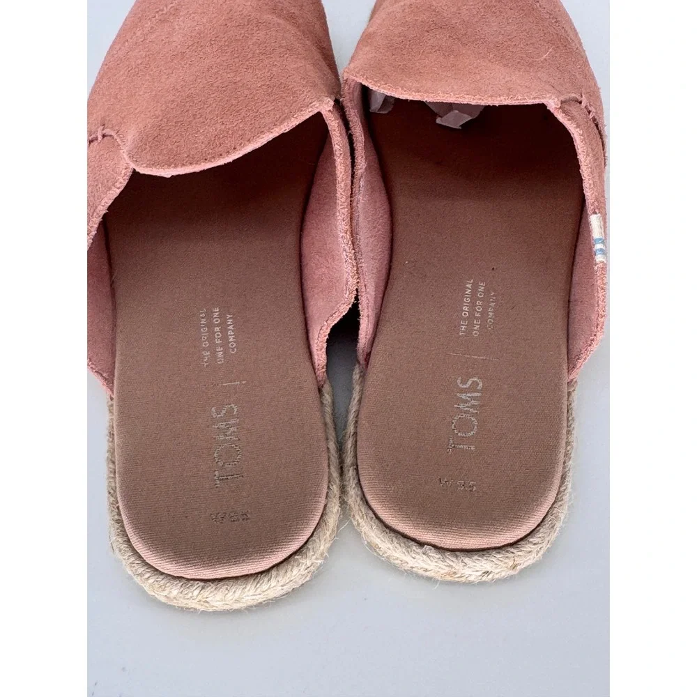 TOMS Nova Women Coral Suede Slip On W9.5 Espadrille Mules Flats Shoes